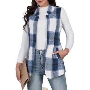 IDEALSANXUN Blue Plaid Open-Front Vest – Size M‎